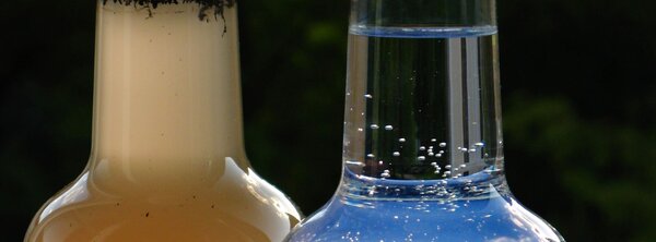 Example of untreated waste water compared to treated waste water